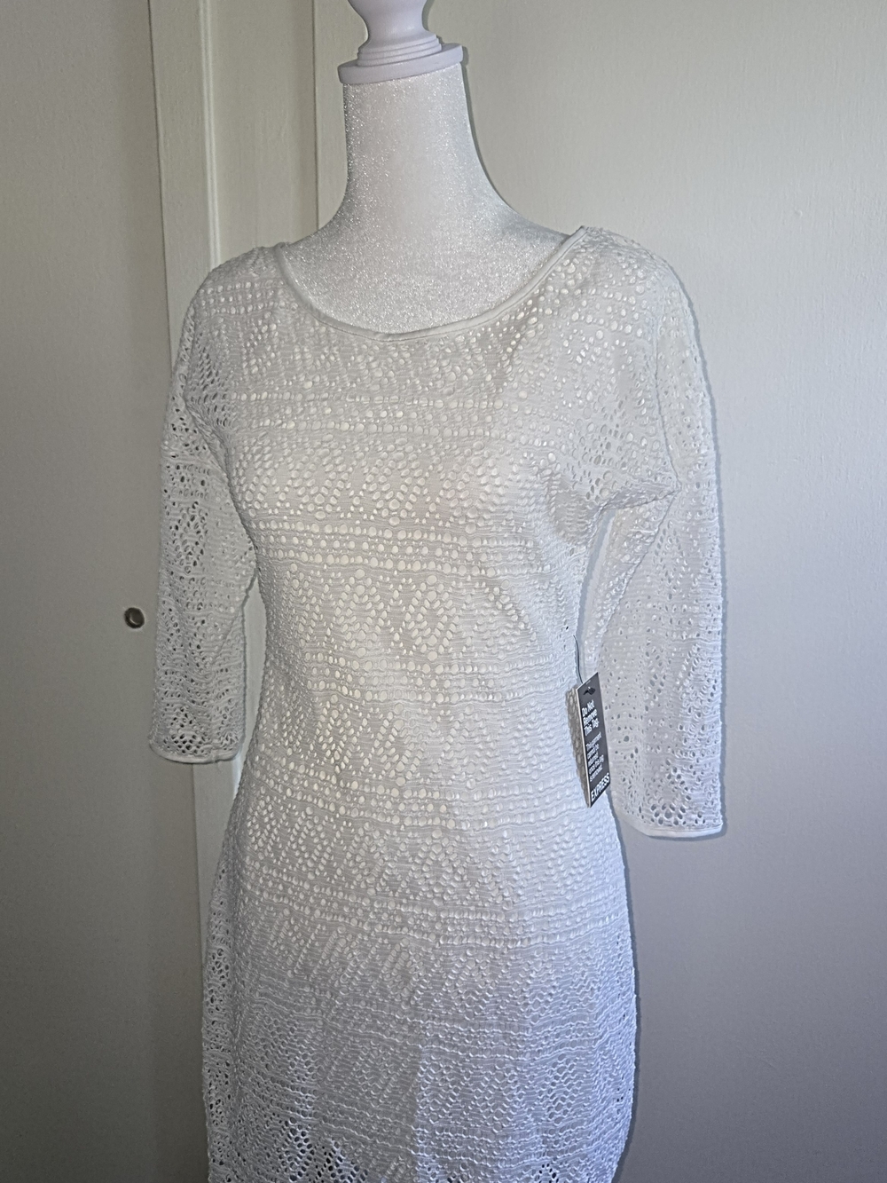 Express White Crochet Long-Sleeve Sheath Dress